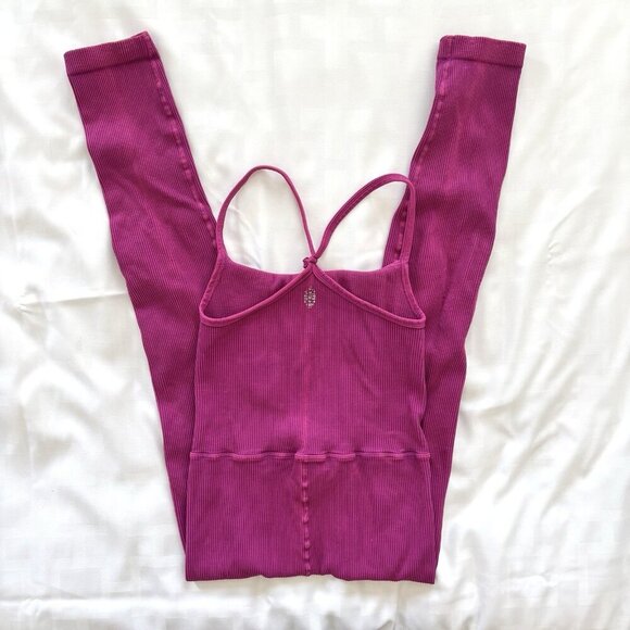 Free People Movement Pink Happiness Runs Square Neck One Piece Bodysuit Size M/L - Picture 6 of 7